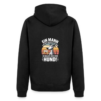 Lustiges Mann Hund Bier - Unisex Premium Bio Zip Hoodie - Schwarz - Hinten - Nico (187cm)