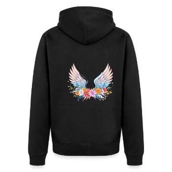 angelwings,engelsflügel,graffiti,bunt,blumen - Unisex Premium Bio Zip Hoodie - Schwarz - Hinten - Nico (187cm)