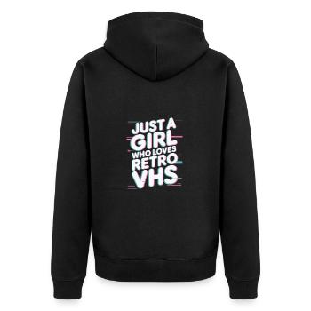 Just a girl who loves retro vhs - Unisex Premium Bio Zip Hoodie - Schwarz - Hinten - Nico (187cm)