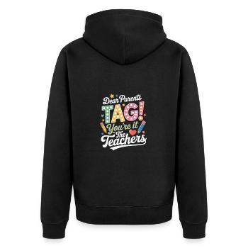 Lehrer Eltern Schulabschluus - Unisex Premium Bio Zip Hoodie - Schwarz - Hinten - Nico (187cm)