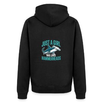 Just a girl who loves Hammerheads - Unisex Premium Bio Zip Hoodie - Schwarz - Hinten - Nico (187cm)