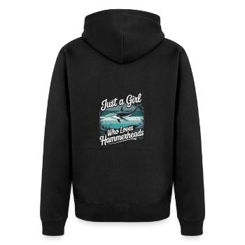 Just a girl who loves Hammerheads - Unisex Premium Bio Zip Hoodie - Schwarz - Hinten - Nico (187cm)
