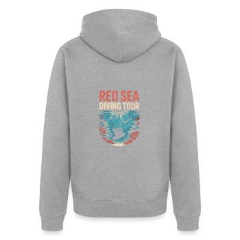 DivingTour RedSea 2025 - Unisex Premium Bio Zip Hoodie - Grau meliert - Hinten - Nico (187cm)