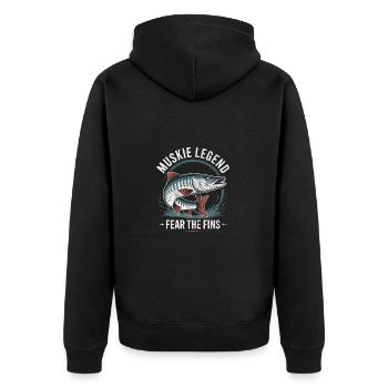 Cooles Muskie Fish Design - Unisex Premium Bio Zip Hoodie - Schwarz - Hinten - Nico (187cm)