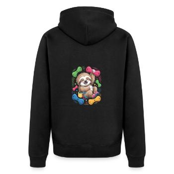 Lustiges Faultier Bouldern - Unisex Premium Bio Zip Hoodie - Schwarz - Hinten - Nico (187cm)
