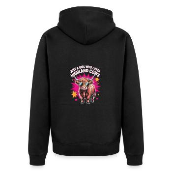 Just a girl who loves Highland cows - Unisex Premium Organic Zip Hoodie - black - Back - Nico (187cm)