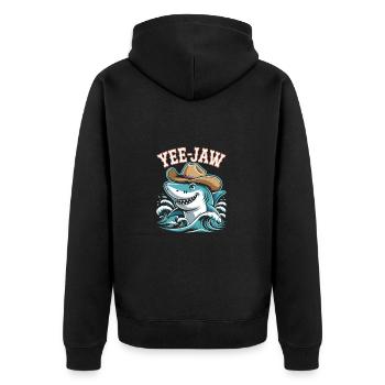 Yee Jaw Lustiger Cowboy Hai - Unisex Premium Bio Zip Hoodie - Schwarz - Hinten - Nico (187cm)