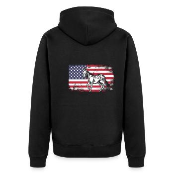 Esel Maultier USA - Unisex Premium Bio Zip Hoodie - Schwarz - Hinten - Nico (187cm)