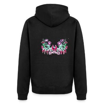 ungarische blumen,Ranke,floral,pink,Blumen - Unisex Premium Bio Zip Hoodie - Schwarz - Hinten - Nico (187cm)