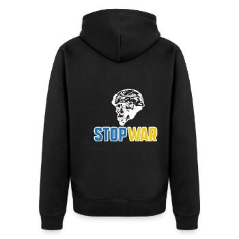 Stop war - Unisex Premium Organic Zip Hoodie - black - Back - Nico (187cm)