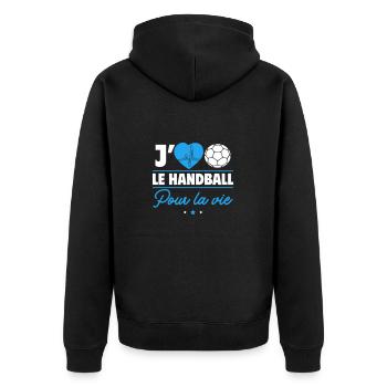 J’aime le handball pour la vie, c’est ma passion ! - Veste à capuche bio Premium Unisexe - noir - Dos - Nico (187cm)