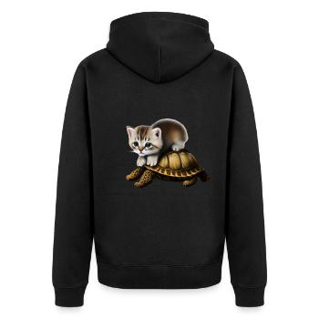 Cat on turtle - Unisex Premium Organic Zip Hoodie - black - Back - Nico (187cm)