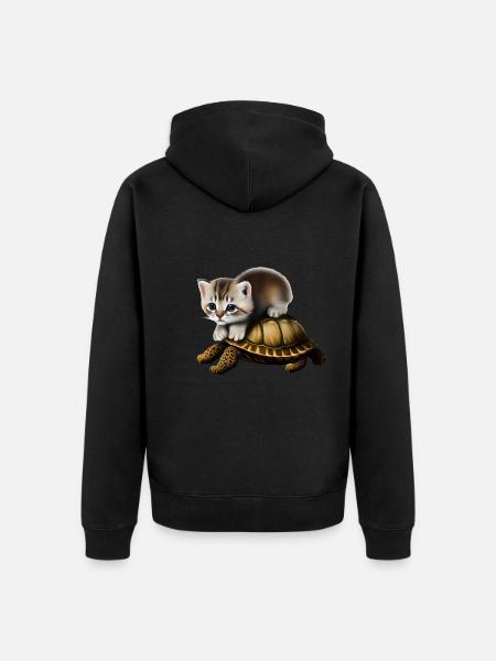 Cat on turtle - Unisex Premium Organic Zip Hoodie - black