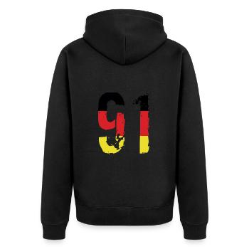 91 Numéro Allemagne Maillot - Veste à capuche bio Premium Unisexe - noir - Dos - Nico (187cm)