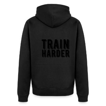 Gym Train Harder Workout Weight Training - Unisex Premium Bio Zip Hoodie - Schwarz - Hinten - Nico (187cm)