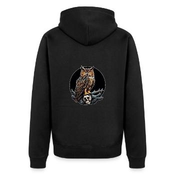 Owl sitting on sculls - Unisex Premium Organic Zip Hoodie - black - Back - Nico (187cm)