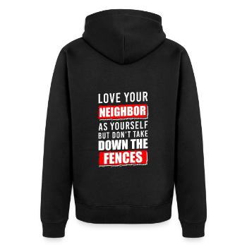 Nachbarin Nachbarn Feier - Unisex Premium Bio Zip Hoodie - Schwarz - Hinten - Nico (187cm)