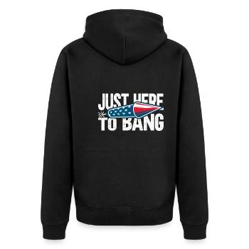 Just Here To Bang - Unisex Premium Bio Zip Hoodie - Schwarz - Hinten - Nico (187cm)