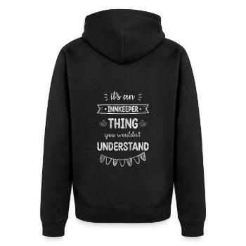 Gaststätte Beruf Gemütlich - Unisex Premium Bio Zip Hoodie - Schwarz - Hinten - Nico (187cm)