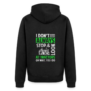 Farmer Attachment Farm Vehicle - Unisex Premium Organic Zip Hoodie - black - Back - Nico (187cm)