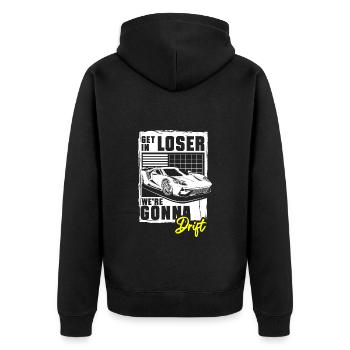 Motorsport Donut Quer Schrauber - Unisex Premium Bio Zip Hoodie - Schwarz - Hinten - Nico (187cm)