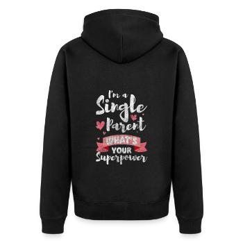 Alleinerziehend Partner Mutter - Unisex Premium Bio Zip Hoodie - Schwarz - Hinten - Nico (187cm)