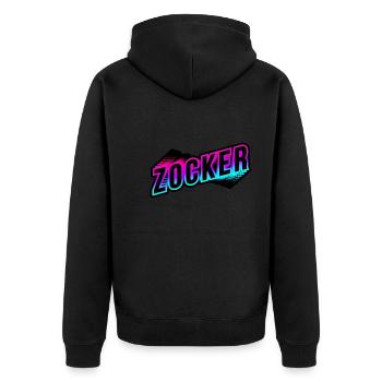 Zocker neon 3d Schriftzug für Gaming Fans - Unisex Premium Bio Zip Hoodie - Schwarz - Hinten - Nico (187cm)