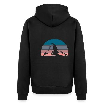 Matterhorn in Farbe - Unisex Premium Bio Zip Hoodie - Schwarz - Hinten - Nico (187cm)