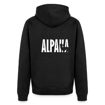 ALPAKA Schriftzug Lama - Unisex Premium Bio Zip Hoodie - Schwarz - Hinten - Nico (187cm)