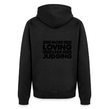 Womens More Loving Less Judging Diversity - Unisex Premium Bio Zip Hoodie - Schwarz - Hinten - Nico (187cm)