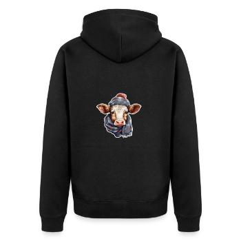 Winterliches Kuhglück - Unisex Premium Bio Zip Hoodie - Schwarz - Hinten - Nico (187cm)