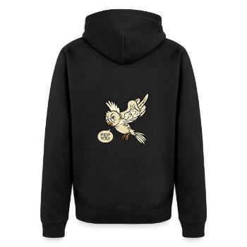Fuck You böse wütend frech Vogel Piep Tier lustig - Unisex Premium Bio Zip Hoodie - Schwarz - Hinten - Nico (187cm)