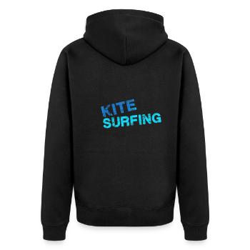 kitesurf, surf, surfeur, vague, bleu, écriture - Veste à capuche bio Premium Unisexe - noir - Dos - Nico (187cm)
