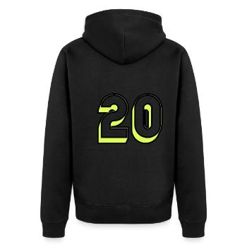20,20 JAHRE,20-JÄHRIGES JUBILÄUM,20-JÄHRIGES JUBILÄUM - Unisex Premium Bio Zip Hoodie - Schwarz - Hinten - Nico (187cm)