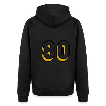 80. 80 YEARS. 80TH ANNIVERSARY. 80 YEARS ANNIVERSARY - Unisex Premium Organic Zip Hoodie - black - Back - Nico (187cm)