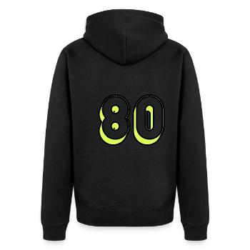 80 JAHRE. 80-JÄHRIGES JUBILÄUM. GEBURTSTAG 80 JAHRE. 80 - Unisex Premium Bio Zip Hoodie - Schwarz - Hinten - Nico (187cm)