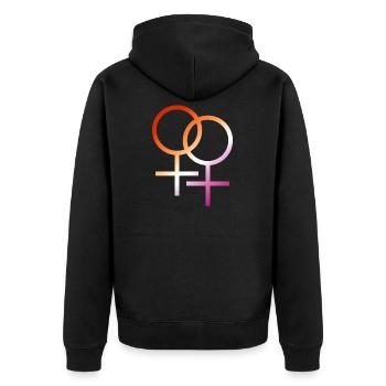 Bunter T-Shirt Entwurf des lgbt lesbischen Symbols - Unisex Premium Bio Zip Hoodie - Schwarz - Hinten - Nico (187cm)