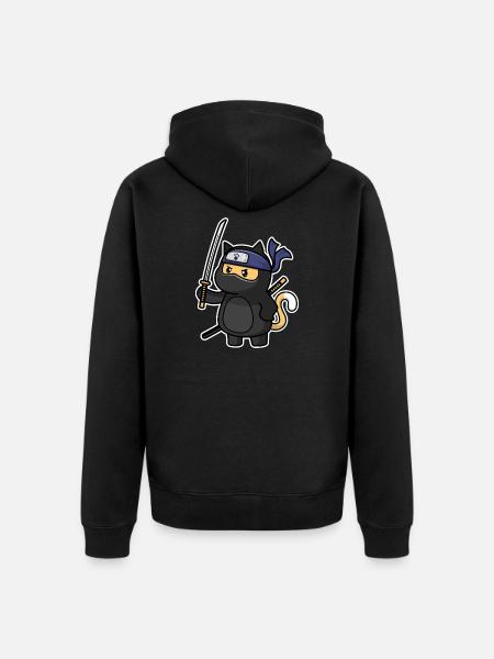 Humor Cute Cat Kawaii Chibi als Ninja Cat - Uniseks Premium bio ziphoodie - zwart