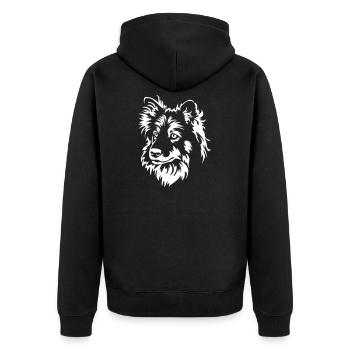Finnischer Lapphund Kopf "Black Edition" - Unisex Premium Bio Zip Hoodie - Schwarz - Hinten - Nico (187cm)