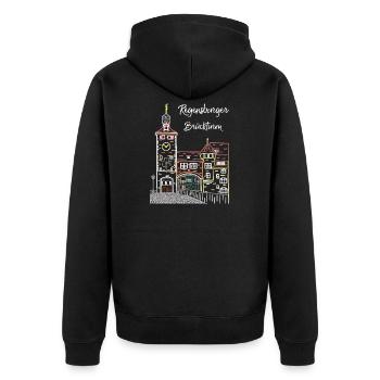 Regensburg, Brückturm, Strichzeichnung, Bayern - Unisex Premium Bio Zip Hoodie - Schwarz - Hinten - Nico (187cm)