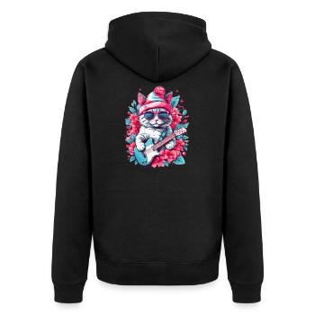 Cute cat with guitar - Unisex Premium Organic Zip Hoodie - black - Back - Nico (187cm)