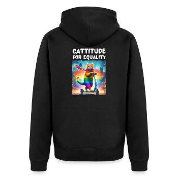 Schwulenstolz. Cattitude für Gleichberechtigung - Unisex Premium Bio Zip Hoodie - Schwarz - Hinten - Nico (187cm)