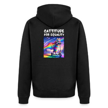 Schwulenstolz. Cattitude für Gleichberechtigung - Unisex Premium Bio Zip Hoodie - Schwarz - Hinten - Nico (187cm)
