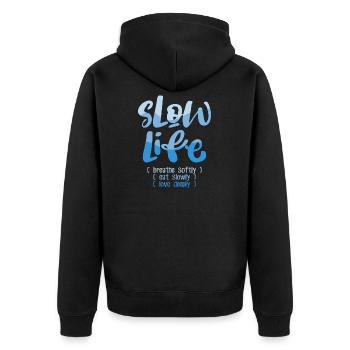 Langsames Leben 2 - Unisex Premium Bio Zip Hoodie - Schwarz - Hinten - Nico (187cm)
