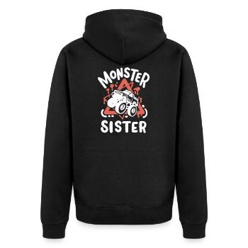 Monstertruck-Schwester - Unisex Premium Bio Zip Hoodie - Schwarz - Hinten - Nico (187cm)