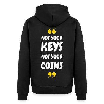 Bitcoin 2025 Security-Not Your Keys Not Your Coin - Unisex Premium Bio Zip Hoodie - Schwarz - Hinten - Nico (187cm)
