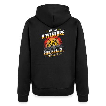 Grave: Jage Abenteuer, fahre Schotter, fühle dich lebendig - Unisex Premium Bio Zip Hoodie - Schwarz - Hinten - Nico (187cm)