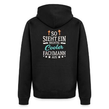 So sieht ein richtig cooler Fachmann aus Experte - Unisex Premium Bio Zip Hoodie - Schwarz - Hinten - Nico (187cm)