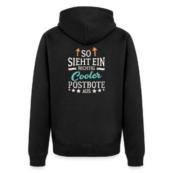 So sieht ein richtig cooler Postbote aus Kurier - Unisex Premium Bio Zip Hoodie - Schwarz - Hinten - Nico (187cm)