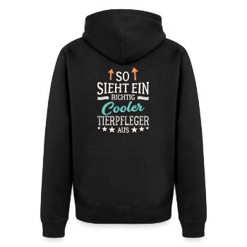So sieht ein richtig cooler Tierpfleger aus - Unisex Premium Bio Zip Hoodie - Schwarz - Hinten - Nico (187cm)